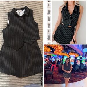 Pinstripe Two-Piece Vest and Skirt Set